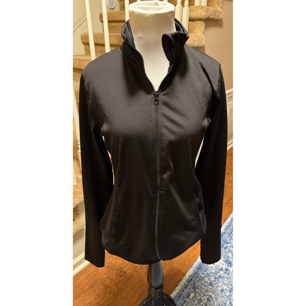 Vogo Black Full Zip Athletic Jacket Mock Neck Thumbholes Women Size 6